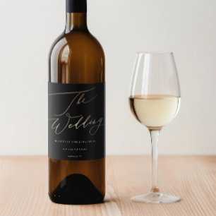 Gult Guld Calligraphy Modern Calligraphy Bröllop Vinflaska Etikett