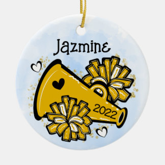 Gult Guld Cheer Ornament Megaphone Pom Pom Cute