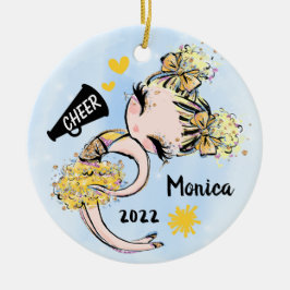 Gult Guld CheerLeader Girl Ornament Blonde Hair