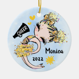 Gult Guld CheerLeader Girl Ornament Blonde Hair