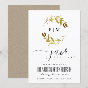 GULT GULD FAUNA WATERCOLOR WREATH SPARA DATUM INBJUDNINGAR