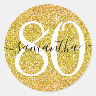 Gult Guld Faux Glitter Personlig 80 Runt Klistermärke