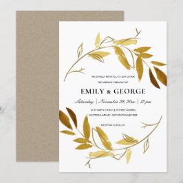 GULT GULD FOLIAGE WATERCOLOR TVÄTTAR WREATH BRÖLLO INBJUDNINGAR
