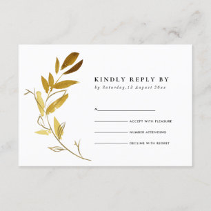 GULT GULD FOLIAGE WATERCOLOR WREATH BRÖLLOP OSA TILLÄGGSKORT
