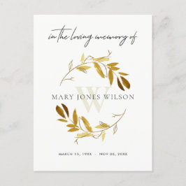 GULT GULD FOLIAGE WREATH MEMORIAL TACK INBJUDAN VYKORT
