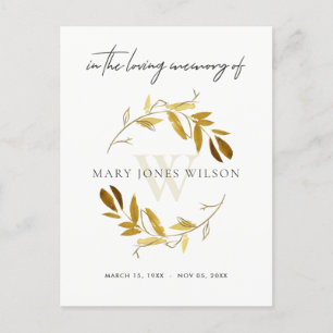 GULT GULD FOLIAGE WREATH MEMORIAL TACK INBJUDAN VYKORT