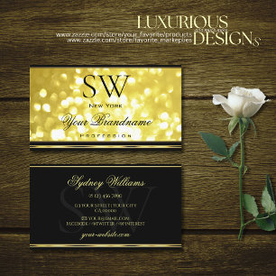Gult Guld Glitter Black Monogram Golden Decor Visitkort