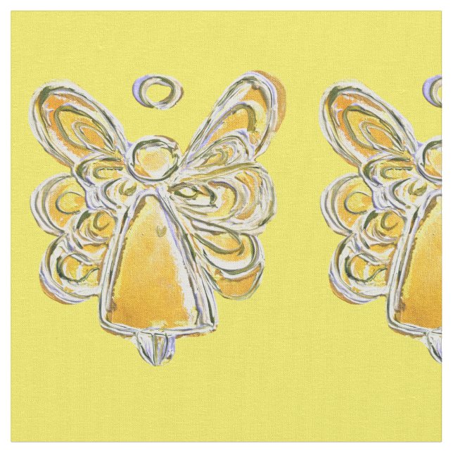 Gult Guld Guardian Angel Art Fabric Material Tyg (Närbild)
