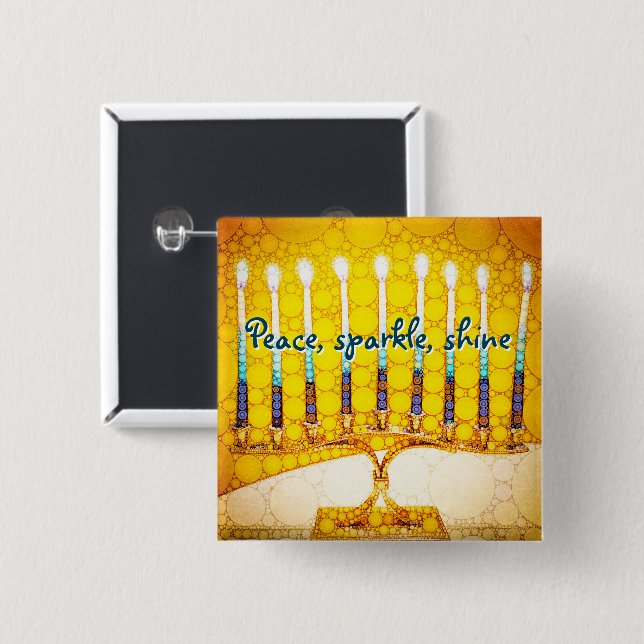 Gult Guld Hanukkah Menorah Peace Gnistra Shine Knapp (Framsida & baksida)