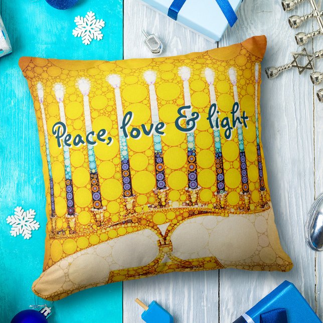 Gult Guld Hanukkah Menorah Peace Kärlek och Light Kudde (Skapare uppladdad)