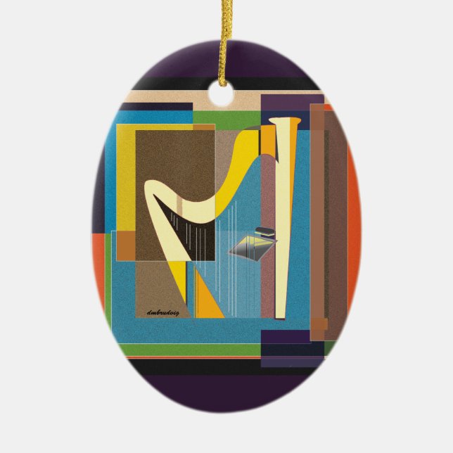 Gult Guld Harp Ceramic Ornament (Framsidan)