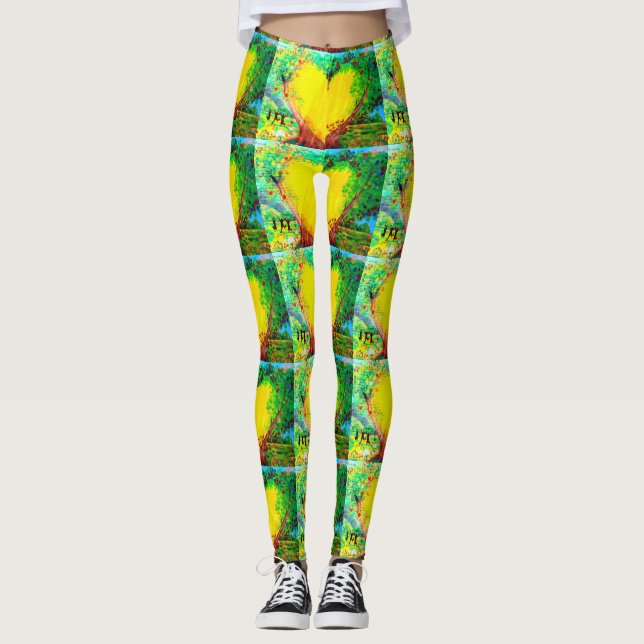 gult guld hjärtan grönt leggings (Framsida)