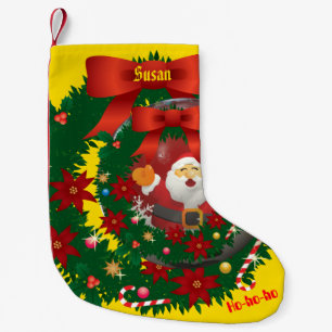 Gult Guld jultomten Helgdag Santa Stocking Liten Julstrumpa
