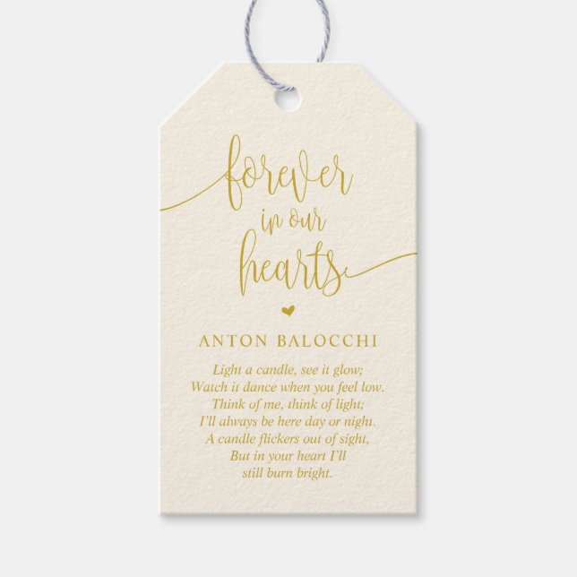 Gult Guld, minnesljus, Märkre för begravningstjäns Presentetikett (Framsidan)