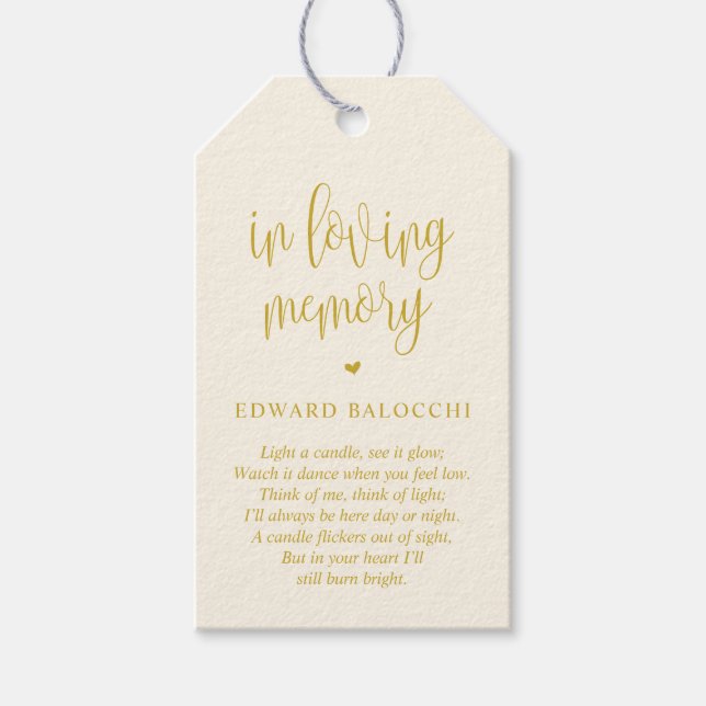 Gult Guld, minnesljus, Märkre för begravningstjäns Presentetikett (Framsidan)