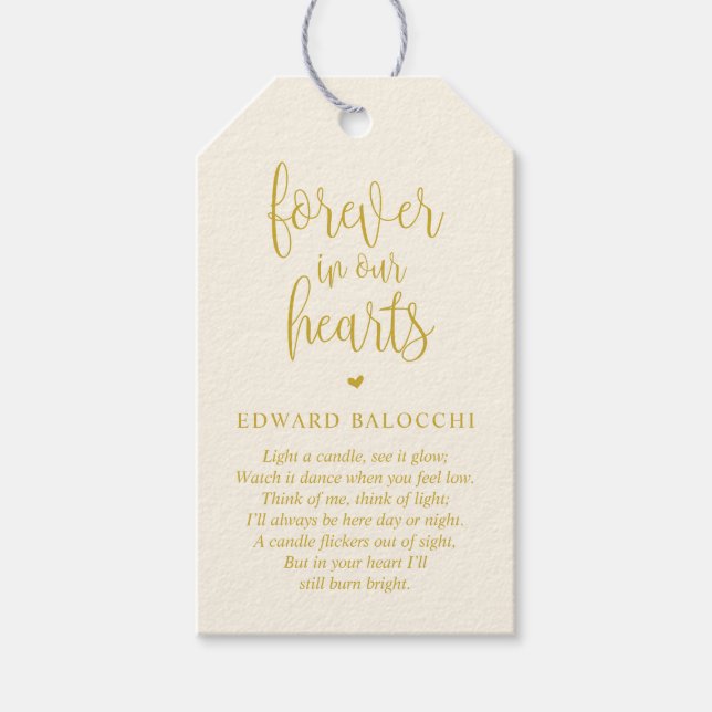 Gult Guld, minnesljus, Märkre för begravningstjäns Presentetikett (Framsidan)