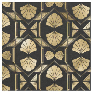 Gult Guld och Black Art Deco Snäcka Mönster Tyg