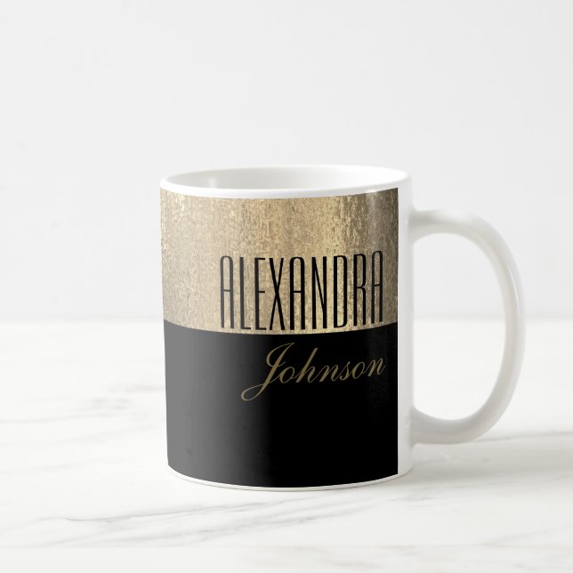 Gult Guld och Svarta Eleganten Namn Kaffemugg (Höger)