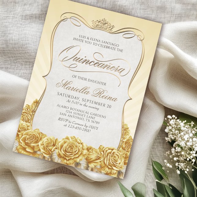 Gult Guld Quinceañera Inbjudningar (Skapare uppladdad)