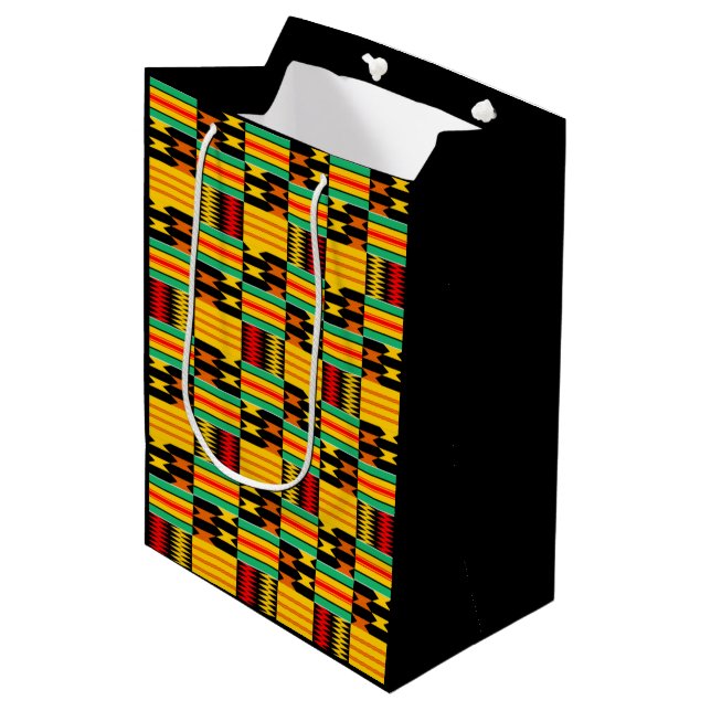 Gult-Guld Red Black Comb Kente Gift Bag (Framsidan Vinklad)