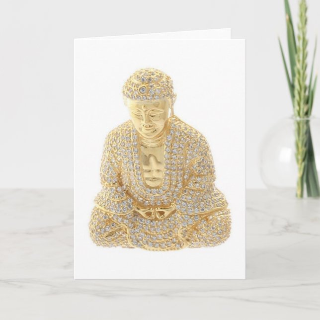 Gult Guld Rhinestone Budda Birthday Note Card Kort (Framsida)