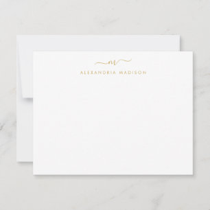 Gult Guld Script Monogram Chic Swash Stationery Anteckningskort