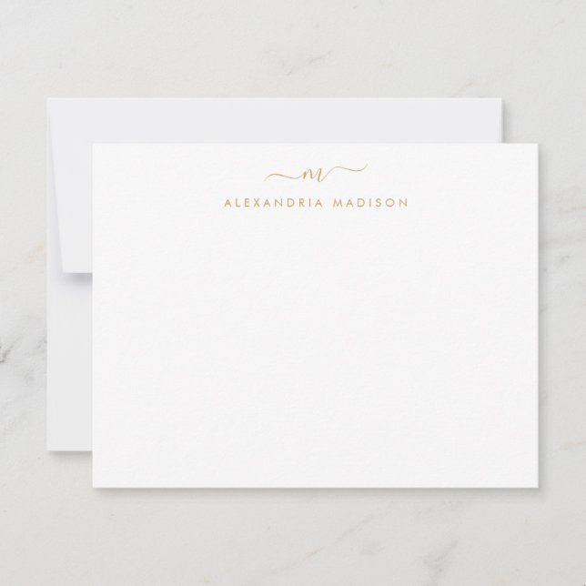 Gult Guld Script Monogram Chic Swash Stationery Anteckningskort (Framsida)