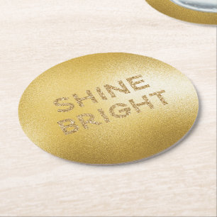 Gult Guld Shine Bright Quote Underlägg Papper Rund