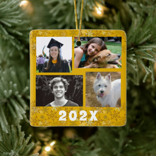 Gult Guld Snöflingor Family Photo Collage Julgransprydnad Keramik