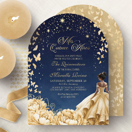 Gult Guld Stars Butterflies Blommigt Quinceanera Inbjudningar