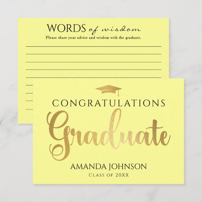 Gult Guld Student Ord i Wisdom Studenten Tilläggskort (Fram/baksida)
