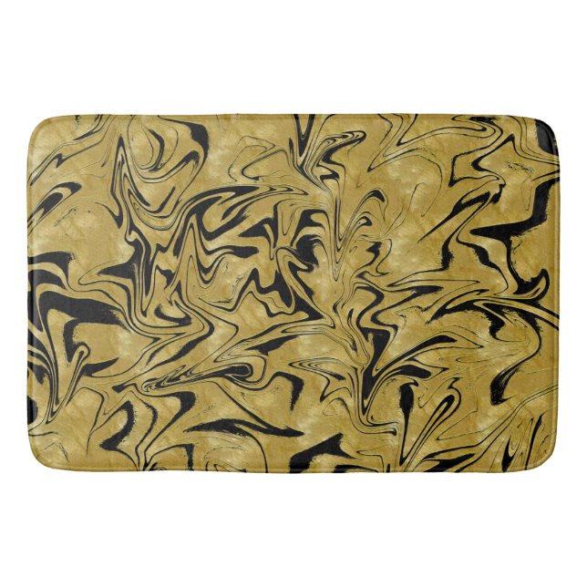 Gult Guld & Svart Elegant Glamour Marmor Virvel Badrumsmatta (Framsidan)