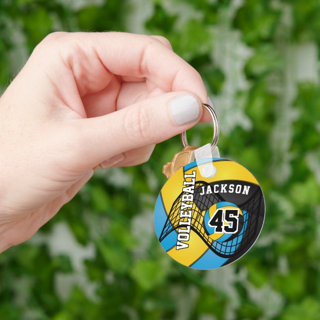 Gult Guld, svart och blå volleyboll Nyckelring (Hand)