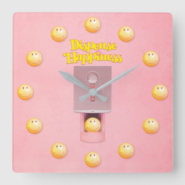 Gult Gumball Dispenser Square Wall Clock Fyrkantig Klocka (Framsida)