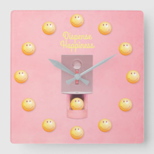 Gult Gumball Dispenser Square Wall Clock Fyrkantig Klocka