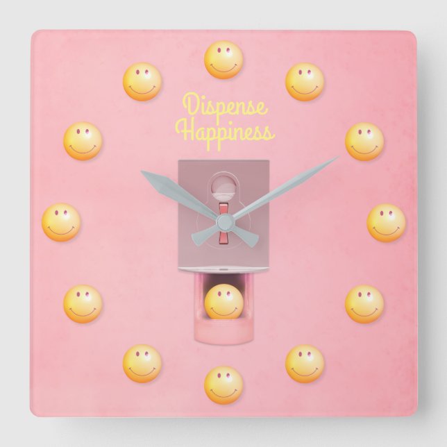 Gult Gumball Dispenser Square Wall Clock Fyrkantig Klocka (Framsida)