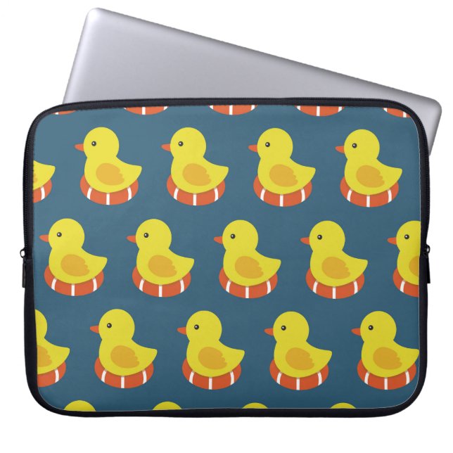 Gult gummi anka, söt, sömlös mönster. laptop fodral (Framsidan)