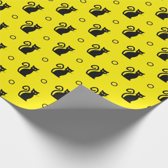 Gult Halloween Wrapping Pappert med Svarta katter Presentpapper (Hörn)
