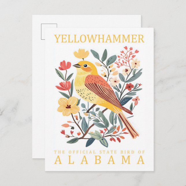 Gult Hammer Bird of Alabama USA Travel Vykort (Fram/baksida)