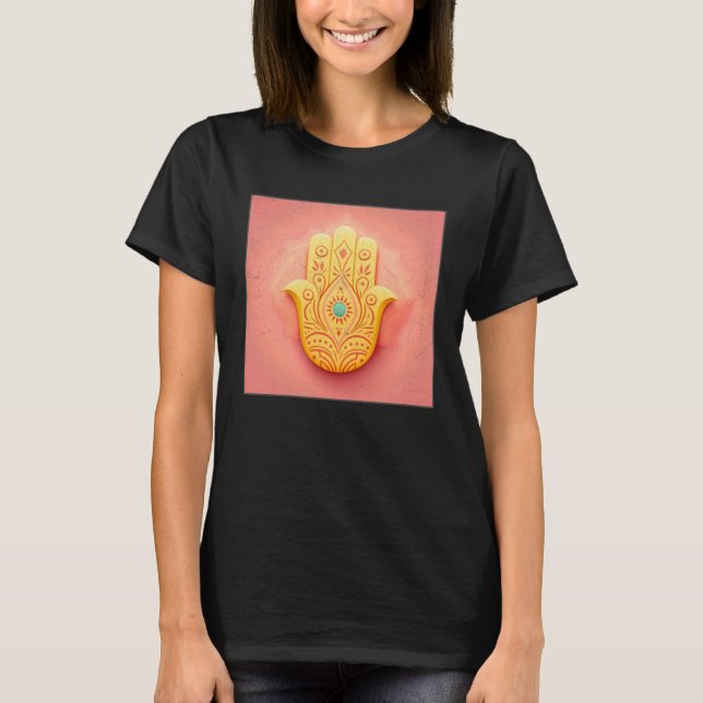 Gult Hamsa Hand Illustration Pastel Färg Kvinnor T Shirt (Framsida)