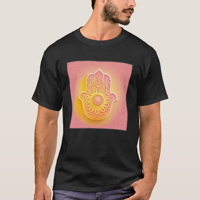 Gult Hamsa Hand Illustration Pastel Färg Kvinnor T Shirt (Framsida)