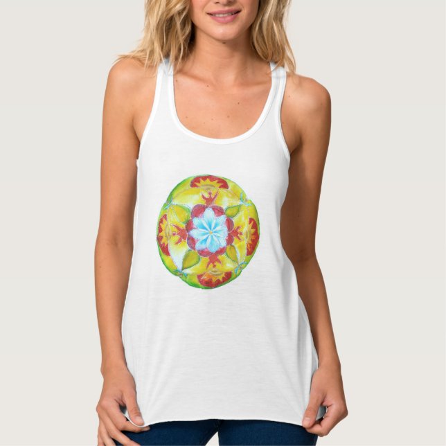 Gult Hand Pasigned Unity mandala Tanktop Linne Med Racerback (Framsida)