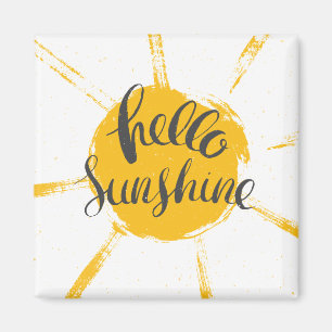 Gult HandRitad Sol Hej Sunshine-bildsartikel Magnet