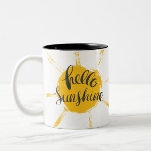 Gult HandRitad Sol Hej Sunshine-bildsartikel Två-Tonad Mugg