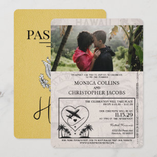 Gult Hawaii Passport bröllop Inbjudningar