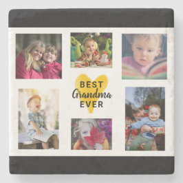 Gult Heart Best Grandma nånsin Collage Photo Cute Stenunderlägg