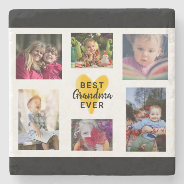 Gult Heart Best Grandma nånsin Collage Photo Cute Stenunderlägg (Framsidan)