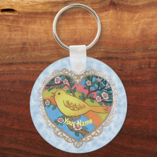 Gult Heart Bird-anpassningsbar, nyckelkedja Nyckelring