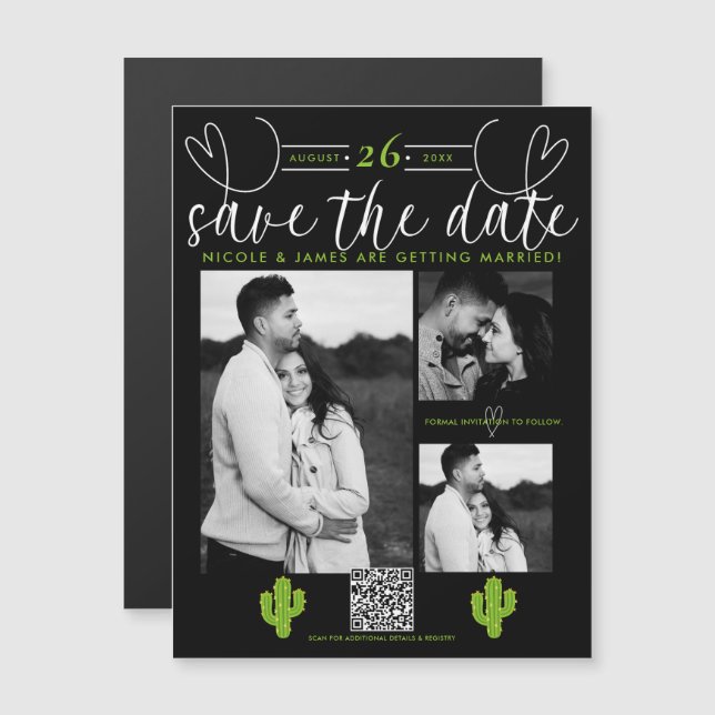 Gult Heart Cactus Fiesta Kärlek Spara datum (Fram/baksida)