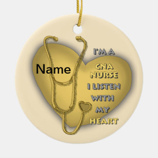 Gult Heart CNA Nurse Julgransprydnad Keramik